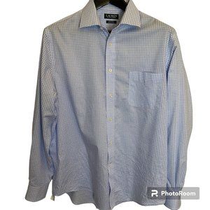 Lauren by Ralph Lauren Men's Large Blue White Plaid Long Sleeve Button Up Shirt